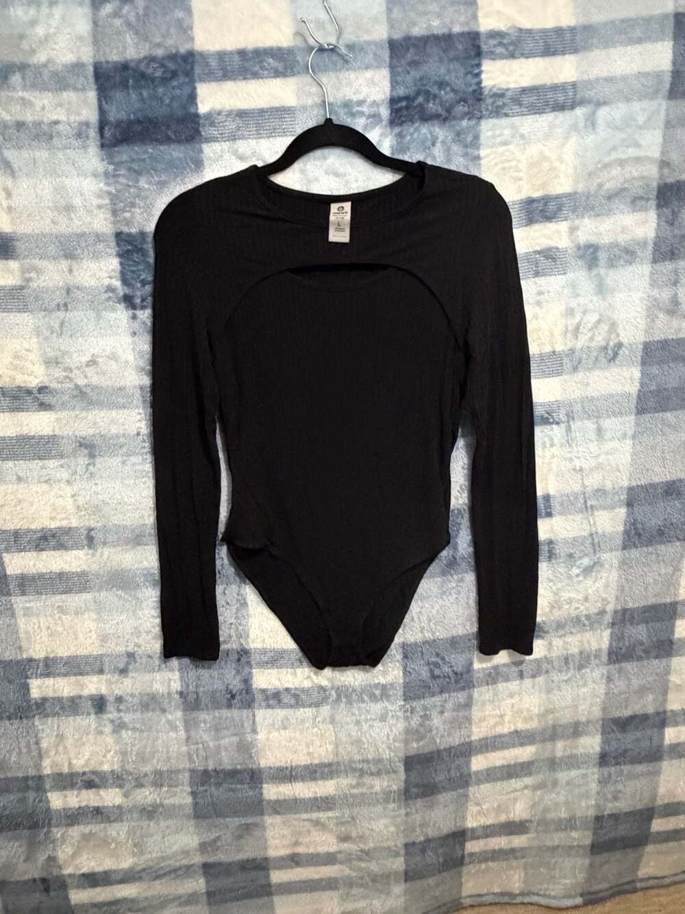Mono b Black Ribbed Long Sleeve Cutout Bodysuit